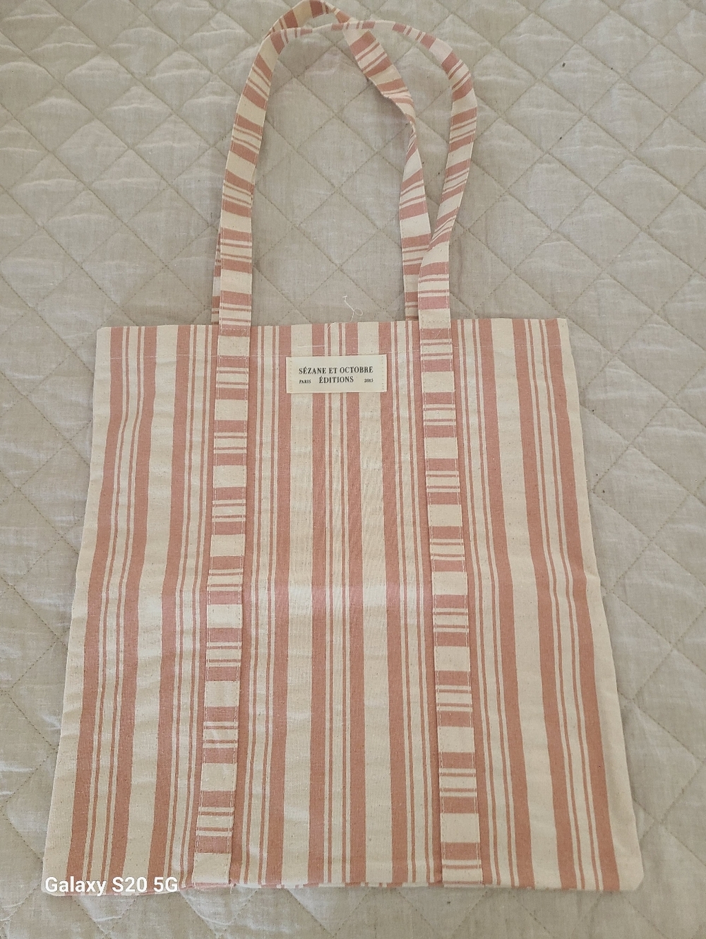 Sezane Striped Peach Canvas Tote Bag